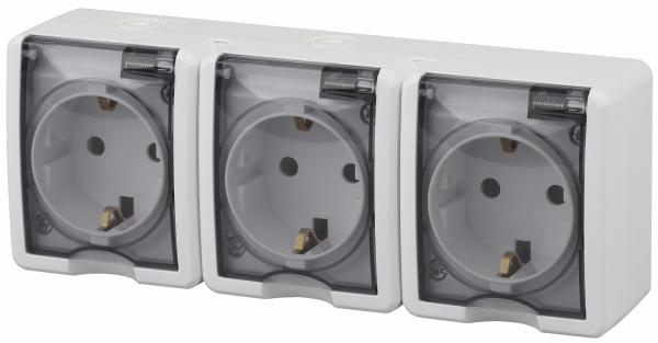 ЭРА  Эксперт  Белый  Розетка 3х2P+E IP54, со шторками 16АХ-250В, открытая установка  11-2406-01 Б0020722